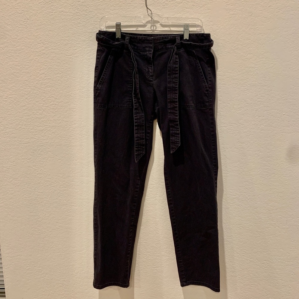 Navy Blue, cropped leg cotton pants with tie.